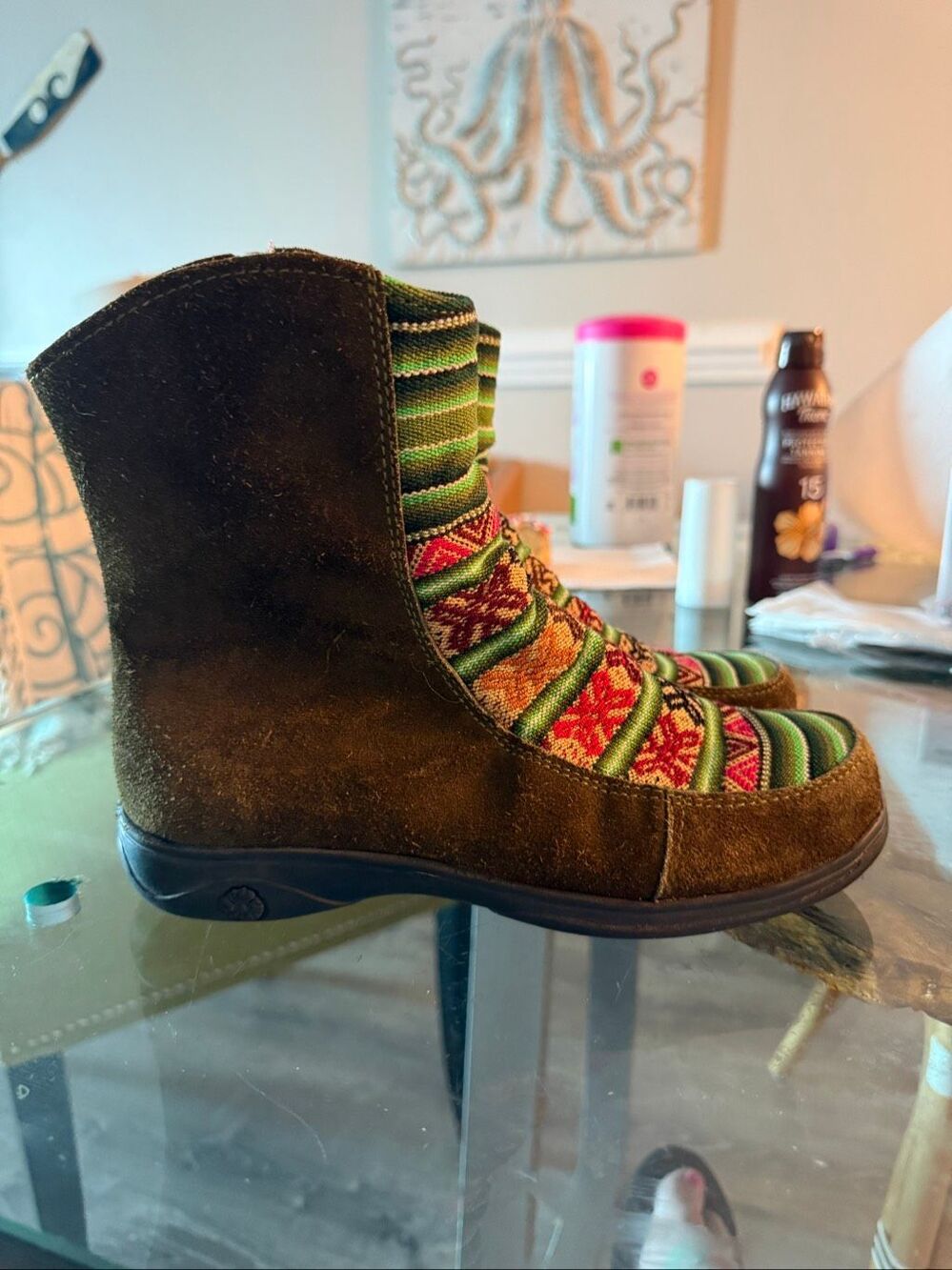 Creaciones Guilin Peruvian Hand Woven Moss Suede Boots sz 6